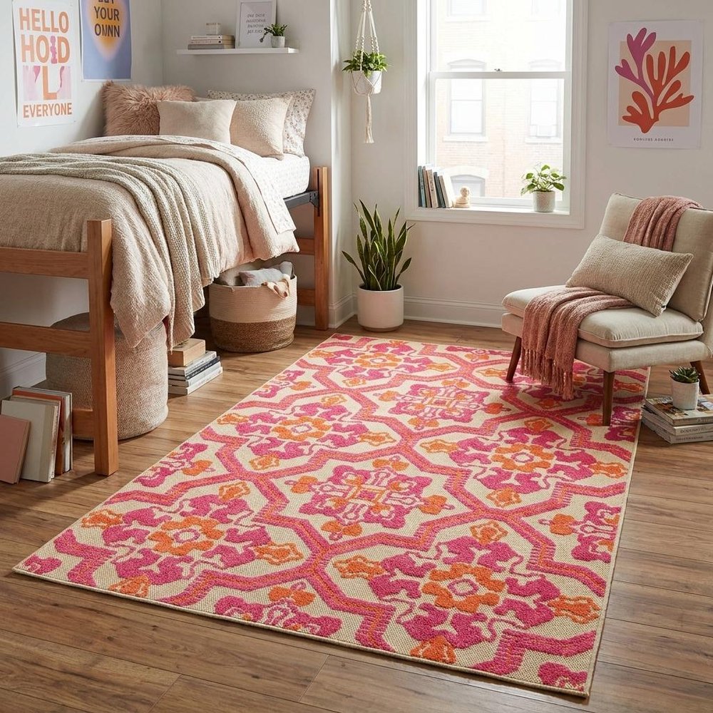 7' X 10' Pink And Orange Moroccan Indoor Outdoor Area Rug