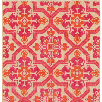 5' X 8' Pink And Orange Moroccan Indoor Outdoor Area Rug