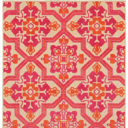 5' X 8' Pink And Orange Moroccan Indoor Outdoor Area Rug