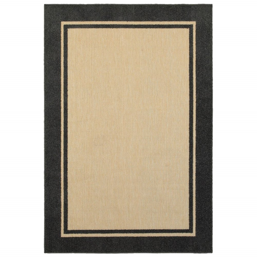 4' X 5' Beige And Black Indoor Outdoor Area Rug