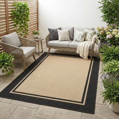 4' X 5' Beige And Black Indoor Outdoor Area Rug