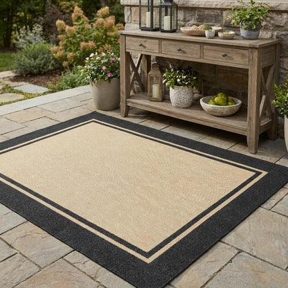 4' X 5' Beige And Black Indoor Outdoor Area Rug