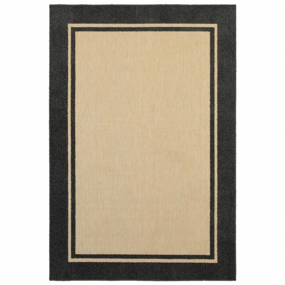 4' X 5' Beige And Black Indoor Outdoor Area Rug