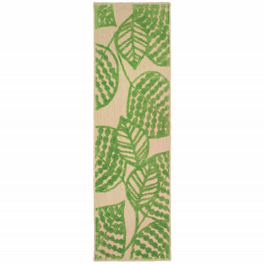 10' X 13' Green Floral Indoor Outdoor Area Rug