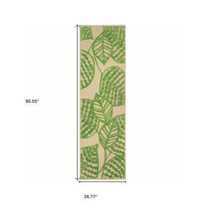 8' Green Floral Indoor Outdoor Area Rug