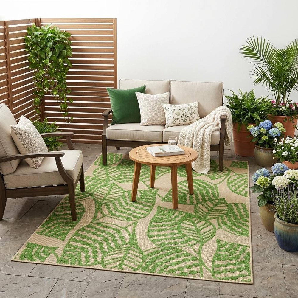 8' Green Floral Indoor Outdoor Area Rug