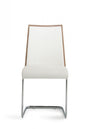 Set of Two White and Silver Upholstered Faux Leather Dining Side Chairs