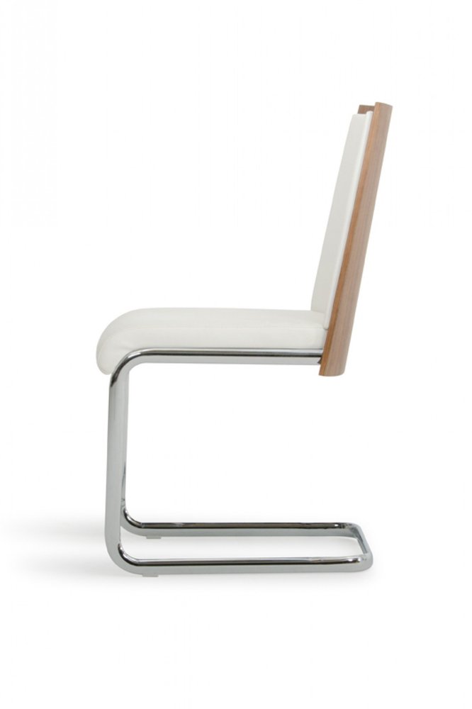 Set of Two White and Silver Upholstered Faux Leather Dining Side Chairs