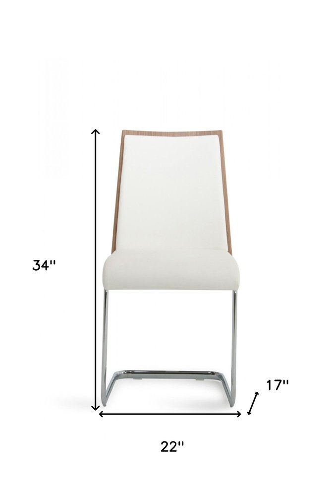 Set of Two White and Silver Upholstered Faux Leather Dining Side Chairs