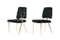 Set of Two Black and Gold Upholstered Fabric Dining Side Chairs