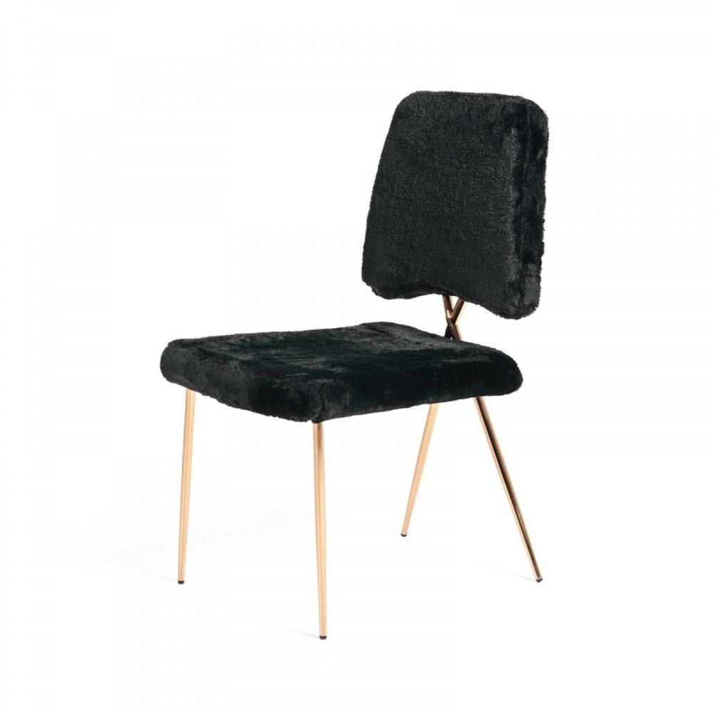Set of Two Black and Gold Upholstered Fabric Dining Side Chairs