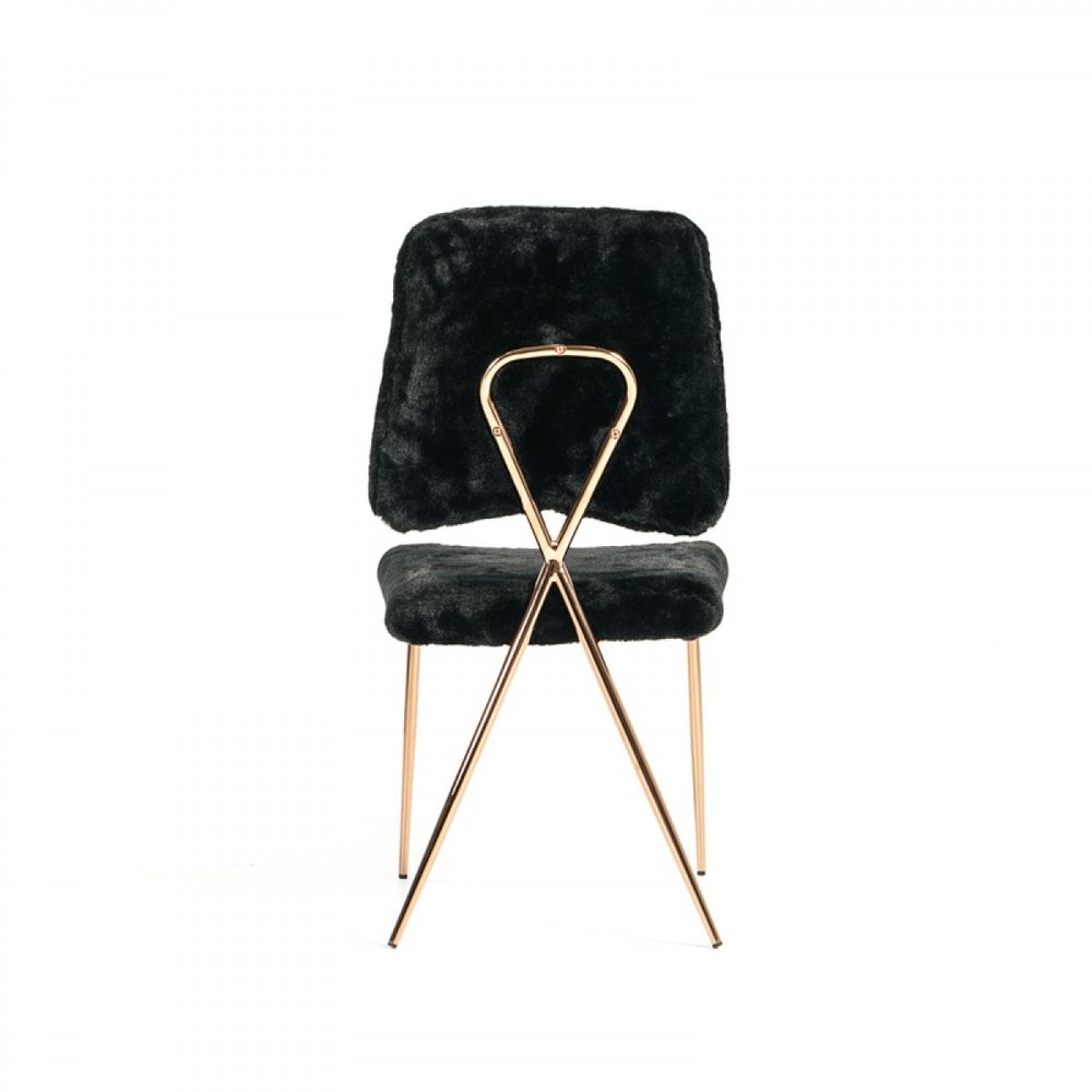 Set of Two Black and Gold Upholstered Fabric Dining Side Chairs