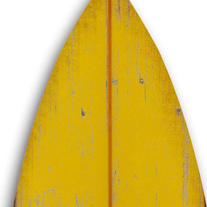 76" X 18" X 1" Distressed And Rustic Yellow Surfboard Wood Panel Wall Art