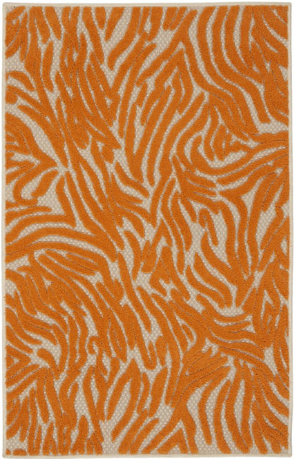 3' X 4' Orange And Ivory Abstract Indoor Outdoor Area Rug