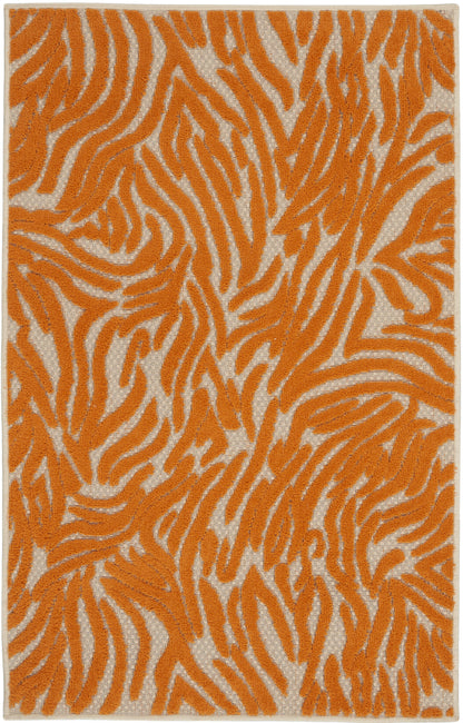 3' X 4' Orange And Ivory Abstract Indoor Outdoor Area Rug