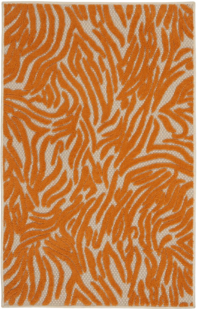 3' X 4' Orange And Ivory Abstract Indoor Outdoor Area Rug