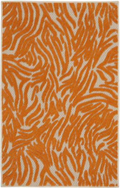 3' X 4' Orange And Ivory Abstract Indoor Outdoor Area Rug