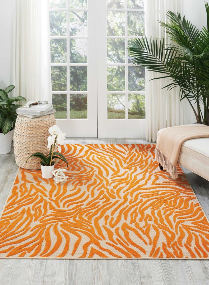3' X 4' Orange And Ivory Abstract Indoor Outdoor Area Rug
