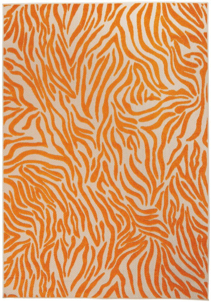 3' X 4' Orange And Ivory Abstract Indoor Outdoor Area Rug