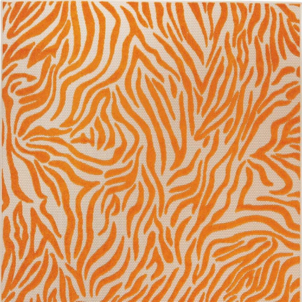 3' X 4' Orange And Ivory Abstract Indoor Outdoor Area Rug