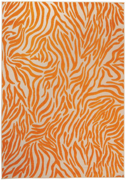 3' X 4' Orange And Ivory Abstract Indoor Outdoor Area Rug