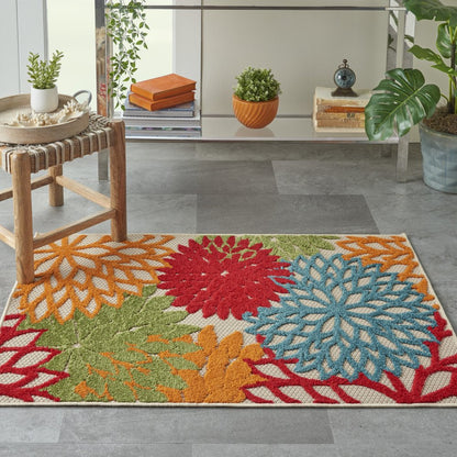 3' X 4' Orange And Ivory Abstract Indoor Outdoor Area Rug