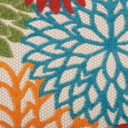 6' Runner Ivory Blue and Orange Floral Indoor Outdoor Area Rug