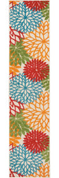6' Runner Ivory Blue and Orange Floral Indoor Outdoor Area Rug