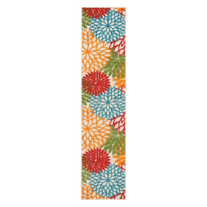 12' Green And Ivory Floral Indoor Outdoor Runner Rug
