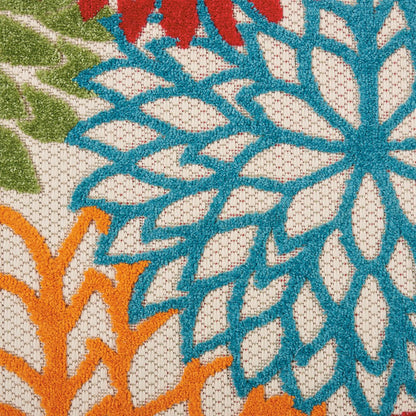 12' Green And Ivory Floral Indoor Outdoor Runner Rug