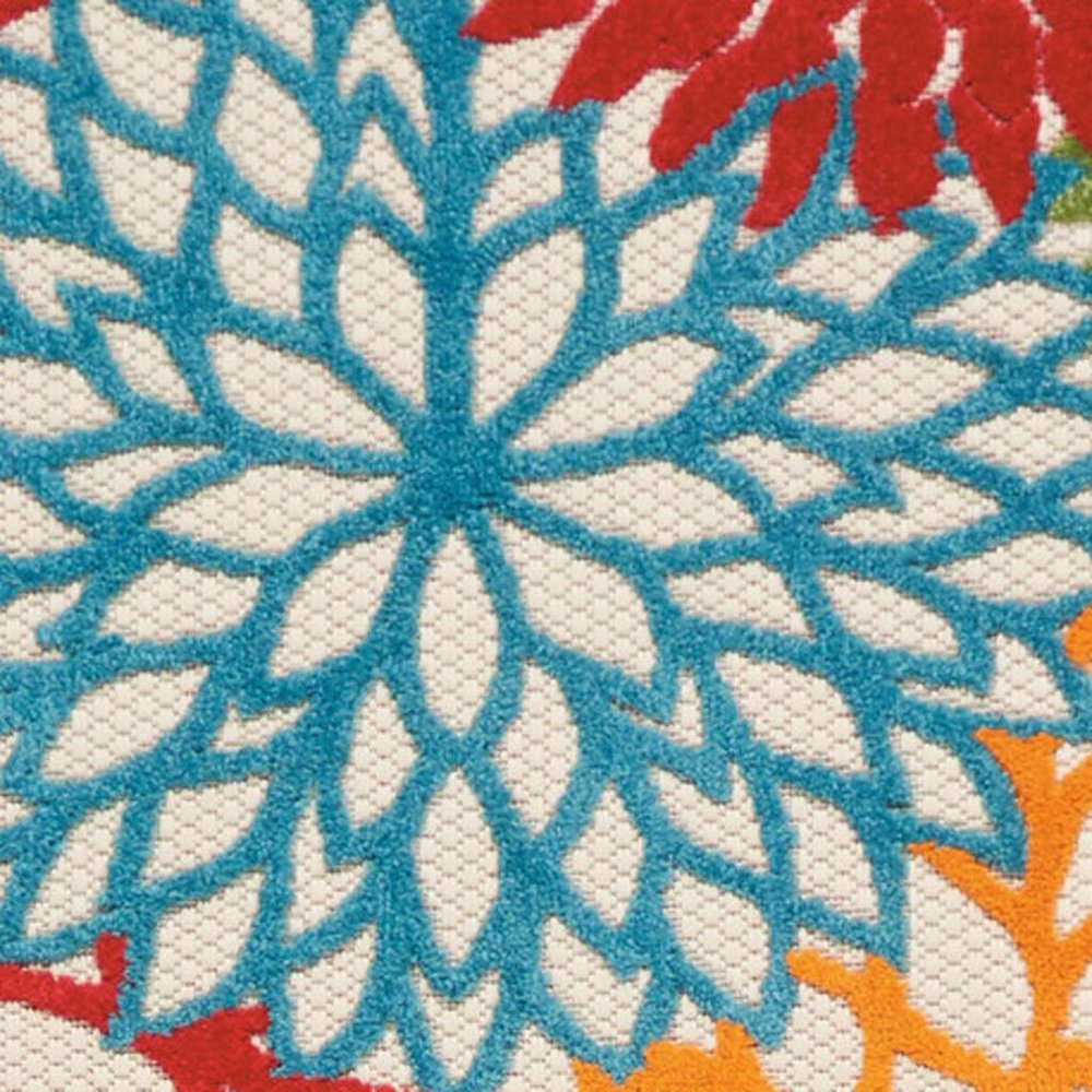 12' Green And Ivory Floral Indoor Outdoor Runner Rug