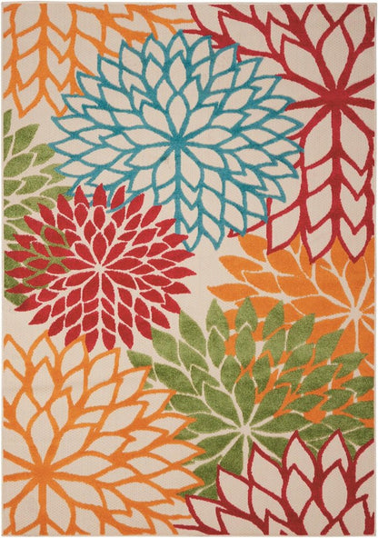 4' X 6' Green And Ivory Floral Indoor Outdoor Area Rug