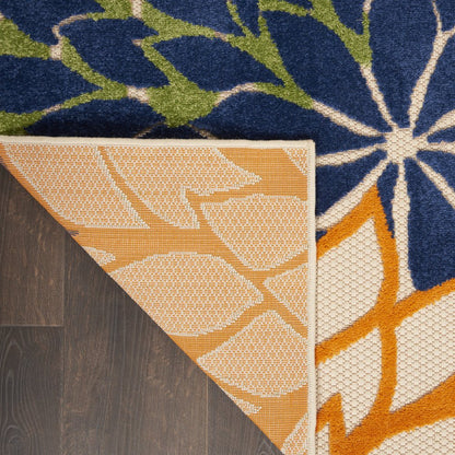6' Ivory And Blue Indoor Outdoor Runner Rug