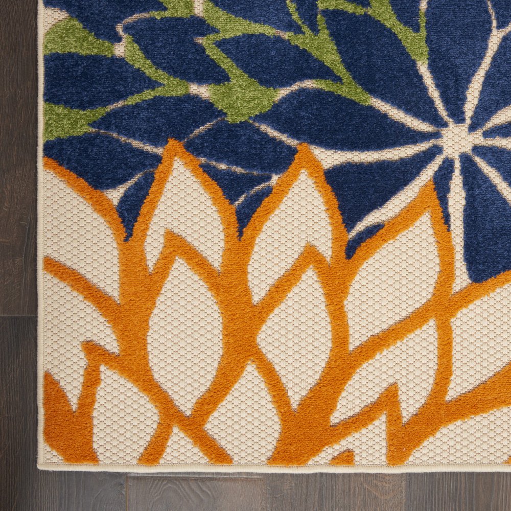 10' Ivory And Blue Indoor Outdoor Area Rug