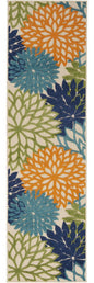 6' Ivory And Blue Indoor Outdoor Runner Rug
