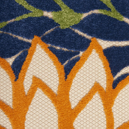 10' Ivory And Blue Indoor Outdoor Area Rug