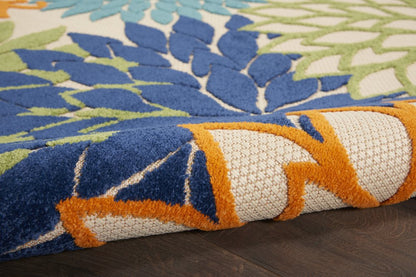 6' Ivory And Blue Indoor Outdoor Runner Rug