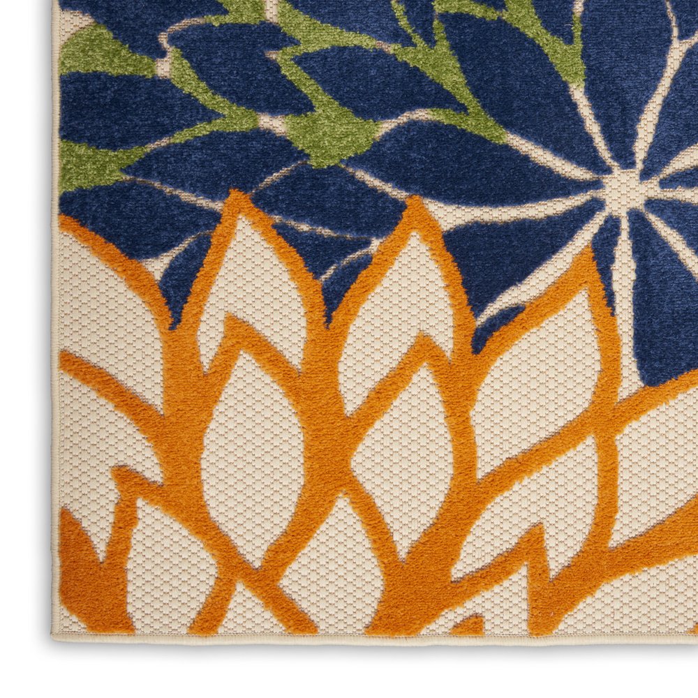 10' Ivory And Blue Indoor Outdoor Area Rug