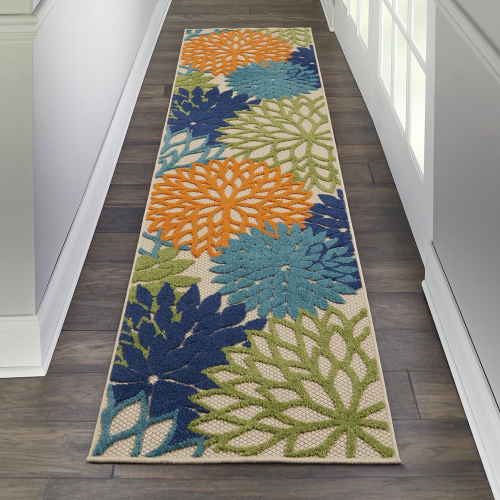 10' Ivory And Blue Indoor Outdoor Area Rug