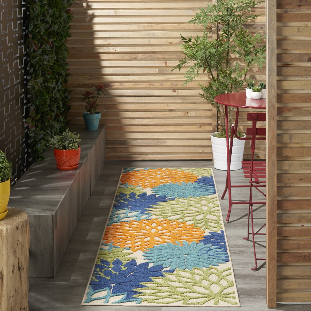 10' Ivory And Blue Indoor Outdoor Area Rug
