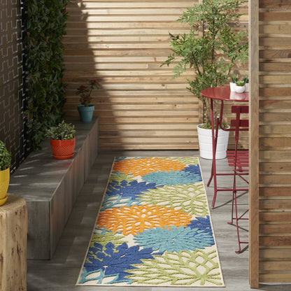 10' Ivory And Blue Indoor Outdoor Area Rug