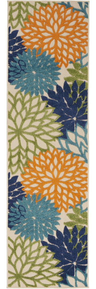 7' X 10' Ivory And Blue Floral Indoor Outdoor Area Rug