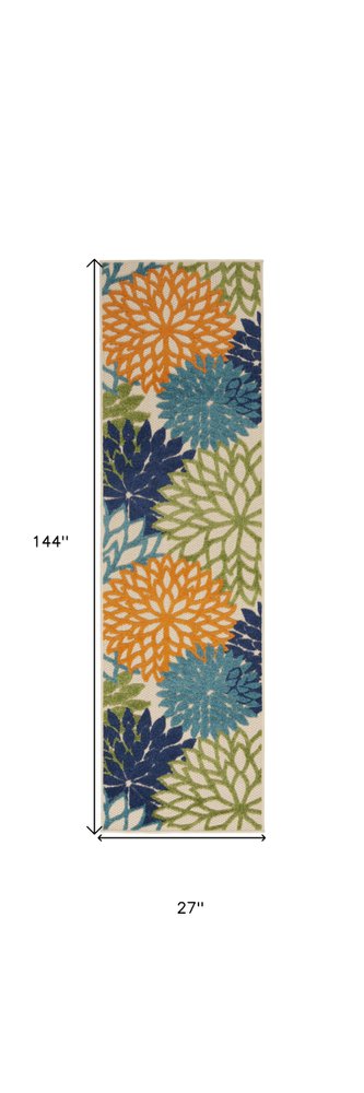 7' X 10' Ivory And Blue Floral Indoor Outdoor Area Rug