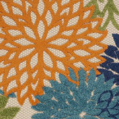 7' X 10' Ivory And Blue Floral Indoor Outdoor Area Rug