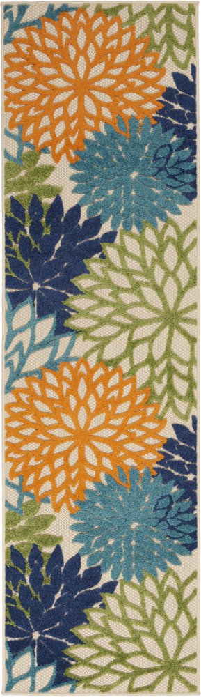 6' X 9' Ivory And Blue Floral Indoor Outdoor Area Rug