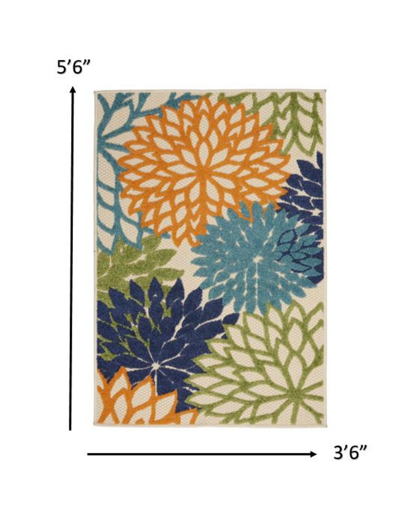 3' X 4' Ivory And Blue Indoor Outdoor Area Rug