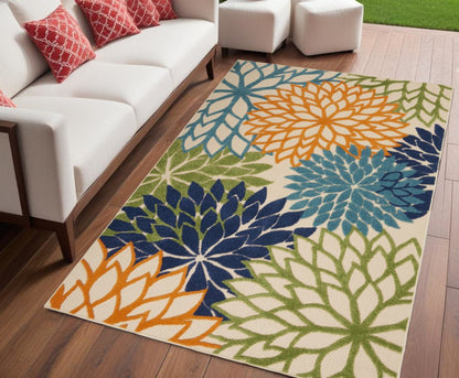 3' X 4' Ivory And Blue Indoor Outdoor Area Rug