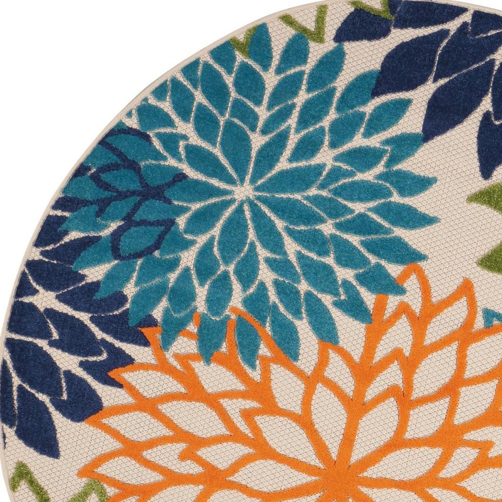 5' Ivory And Blue Round Indoor Outdoor Area Rug