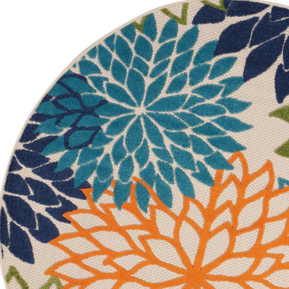 5' Ivory And Blue Round Indoor Outdoor Area Rug