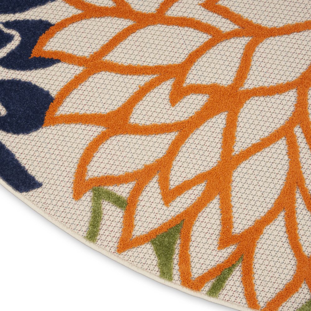 5' Ivory And Blue Round Indoor Outdoor Area Rug